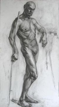 Male Figure, 100x60 sm, charcoal on paper, 2010