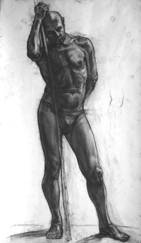 Male Figure, 130x80 sm, charcoal on paper, 2012
